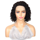 Ronashow Short Curly Bob Wig Natural Black 13*5*1 Lace Front L Part Human Hair 12 Inch